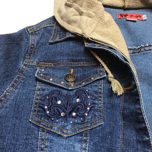 Hip Jeans Loco Gal Hooded Zip Denim Jean Jacket Sz 14 - Picture 7 of 15